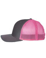Richardson 112 Snapback Trucker Cap #color_Charcoal/ Neon Pink