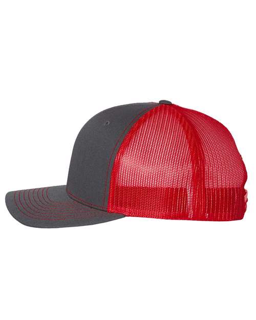 Richardson 112 Snapback Trucker Cap #color_Charcoal/ Red