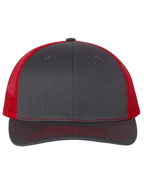 Richardson 112 Snapback Trucker Cap #color_Charcoal/ Red