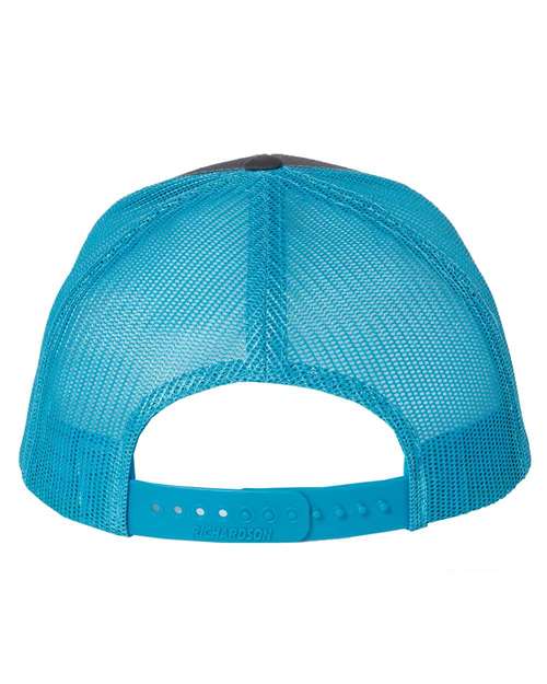 Richardson 112 Snapback Trucker Cap #color_Charcoal/ Neon Blue