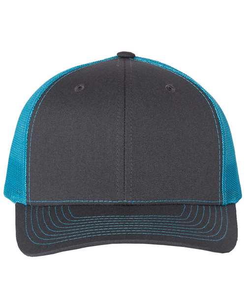 Richardson 112 Snapback Trucker Cap #color_Charcoal/ Neon Blue