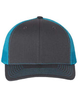 Richardson 112 Snapback Trucker Cap #color_Charcoal/ Neon Blue