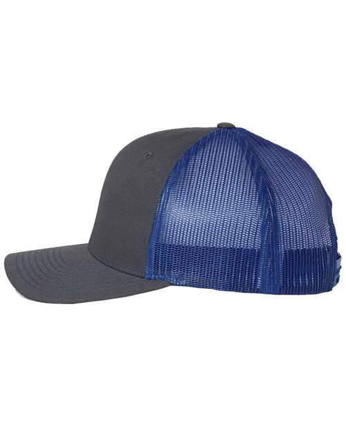 Richardson 112 Snapback Trucker Cap #color_Charcoal/ Royal
