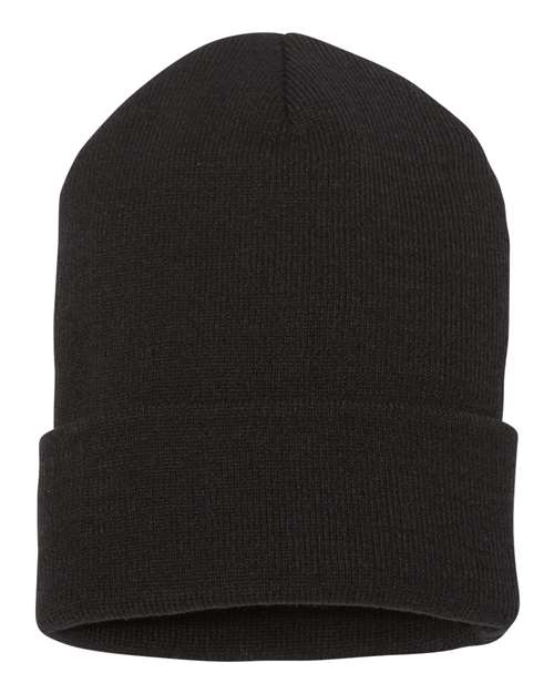 Yupoong 1501 Adult Cuffed Knit Beanie #color_BLACK