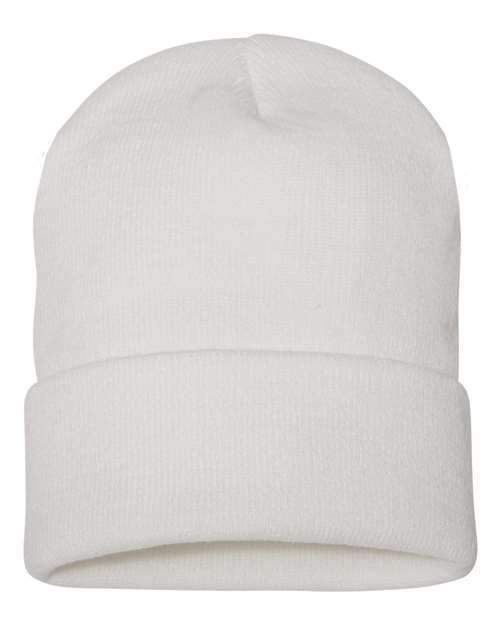 Yupoong 1501 Adult Cuffed Knit Beanie #color_WHITE