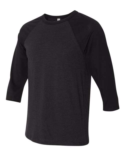 Bella + Canvas 3200 Unisex 3/4-Sleeve Baseball T-Shirt #color_BLK HEATHER/ BLK