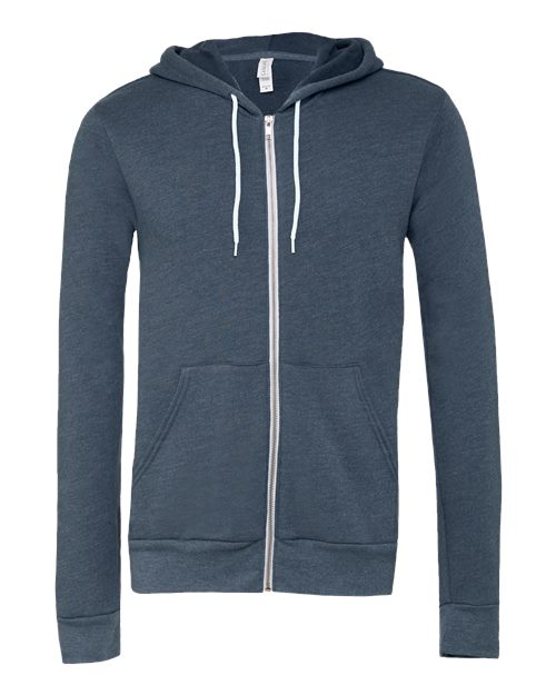 Bella + Canvas 3739 Unisex Poly-Cotton Fleece Full-Zip Hooded Sweatshirt #color_HEATHER NAVY