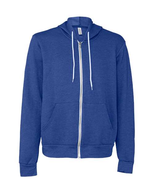 Bella + Canvas 3739 Unisex Poly-Cotton Fleece Full-Zip Hooded Sweatshirt #color_HEATHER TRU ROYL