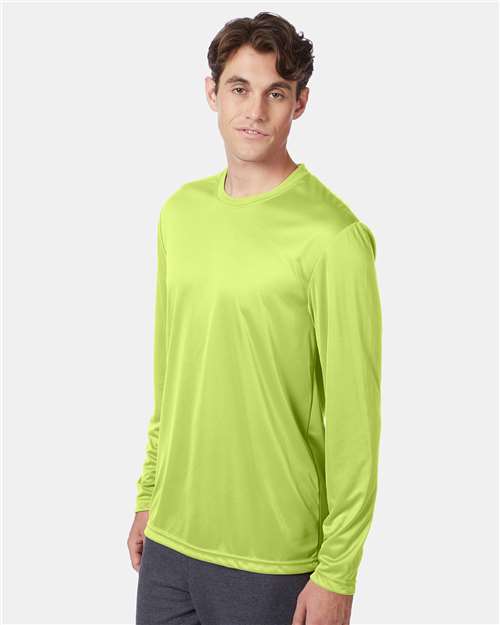 Hanes 482L Adult Cool DRI with FreshIQ Long-Sleeve Performance T-Shirt #color_SAFETY GREEN