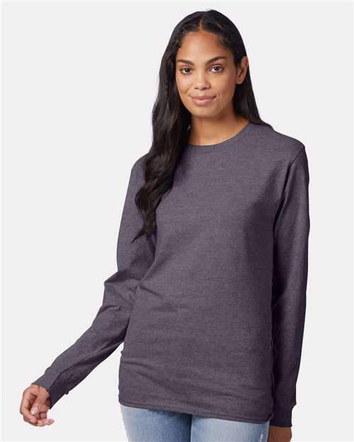 Hanes 5586 Adult Authentic-T Long-Sleeve T-Shirt #color_CHARCOAL HEATHER