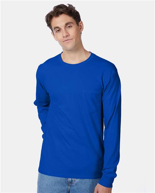Hanes 5596 Men's Authentic-T Long-Sleeve Pocket T-Shirt #color_DEEP ROYAL