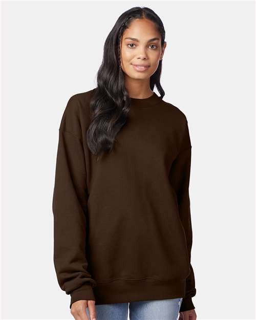 Hanes F260 Adult Ultimate Cotton 90/10 Fleece Crew #color_DARK CHOCOLATE