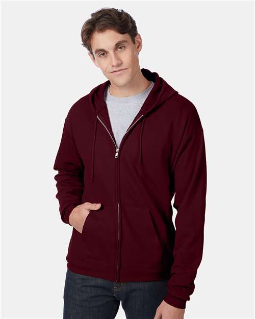 Hanes P180 Adult EcoSmart 50/50 Full-Zip Hooded Sweatshirt #color_MAROON