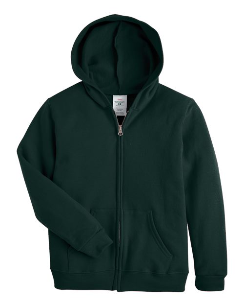 Hanes P480 Youth EcoSmart 50/50 Full-Zip Hooded Sweatshirt #color_DEEP FOREST