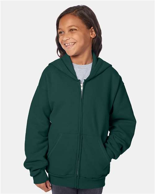 Hanes P480 Youth EcoSmart 50/50 Full-Zip Hooded Sweatshirt #color_DEEP FOREST