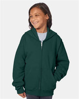 Hanes P480 Youth EcoSmart 50/50 Full-Zip Hooded Sweatshirt #color_DEEP FOREST