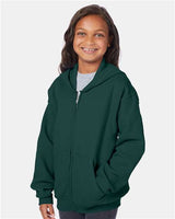 Hanes P480 Youth EcoSmart 50/50 Full-Zip Hooded Sweatshirt #color_DEEP FOREST