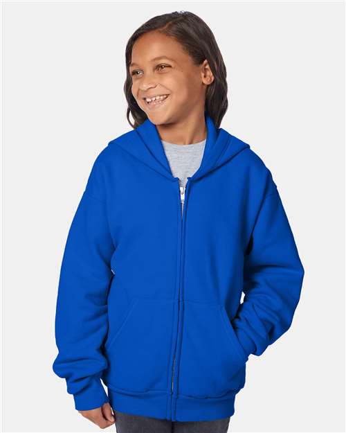Hanes P480 Youth EcoSmart 50/50 Full-Zip Hooded Sweatshirt #color_DEEP ROYAL