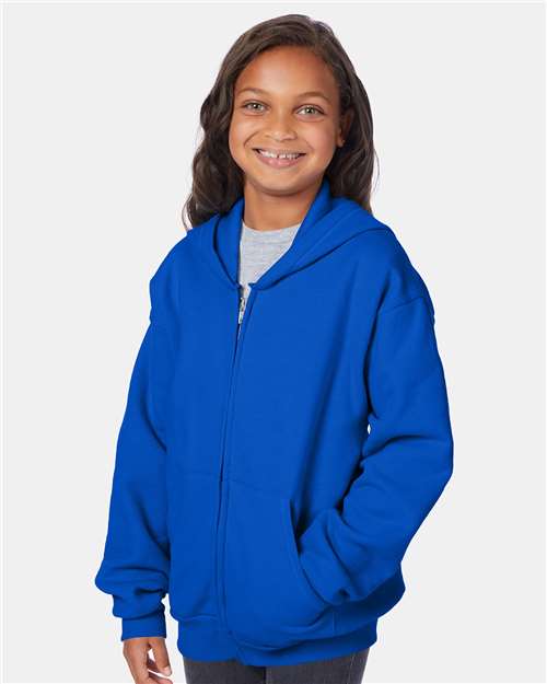 Hanes P480 Youth EcoSmart 50/50 Full-Zip Hooded Sweatshirt #color_DEEP ROYAL