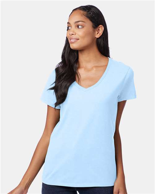 Hanes S04V Ladies' Nano-T V-Neck T-Shirt #color_LIGHT BLUE