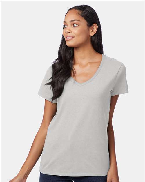 Hanes S04V Ladies' Nano-T V-Neck T-Shirt #color_ASH