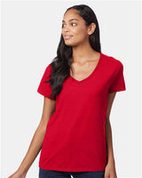 Hanes S04V Ladies' Nano-T V-Neck T-Shirt #color_DEEP RED