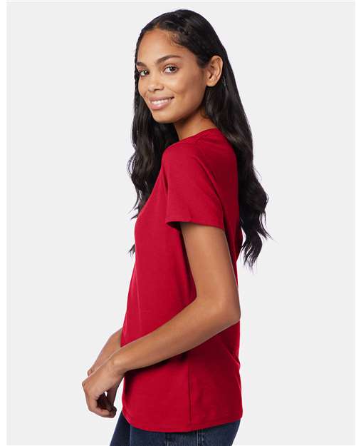 Hanes S04V Ladies' Nano-T V-Neck T-Shirt #color_DEEP RED