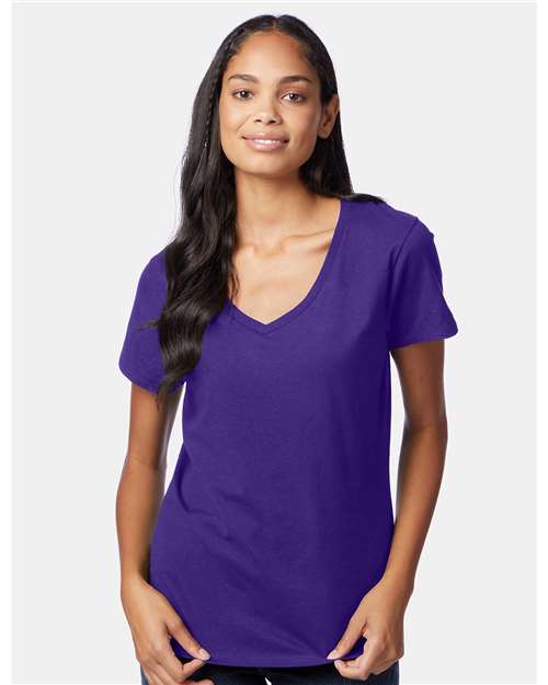 Hanes S04V Ladies' Nano-T V-Neck T-Shirt #color_PURPLE