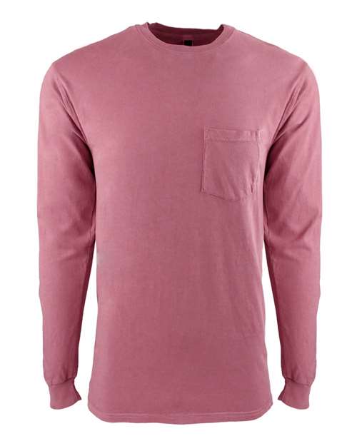 Next Level 7451 Adult Inspired Dye Long-Sleeve Crew with Pocket #color_SMOKED PAPRIKA
