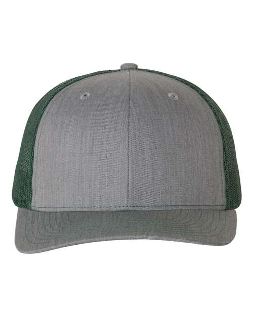 Richardson 112 Snapback Trucker Cap #color_Heather Grey/ Dark Green