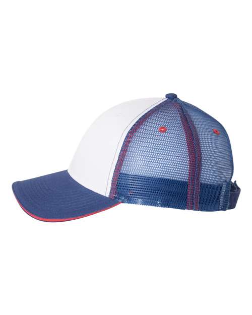 Valucap S102 Sandwich Trucker Cap #color_White/ Royal/ Red