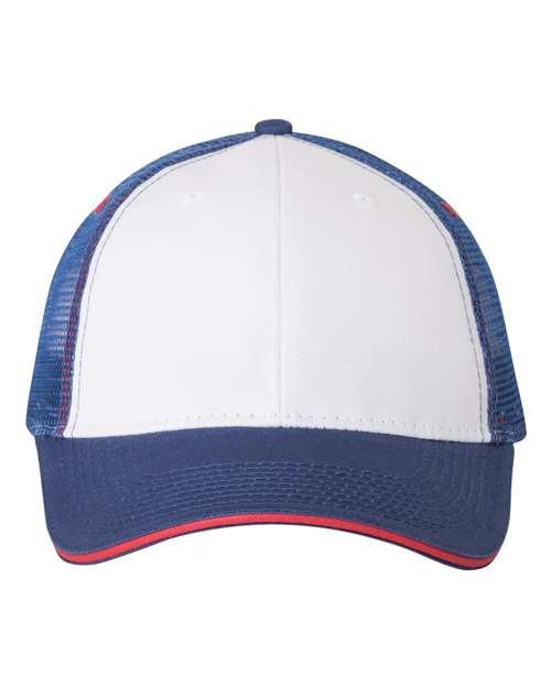 Valucap S102 Sandwich Trucker Cap #color_White/ Royal/ Red