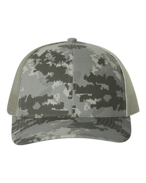 Richardson 112P Printed Trucker Cap #color_Military Digital Camo/ Light Green