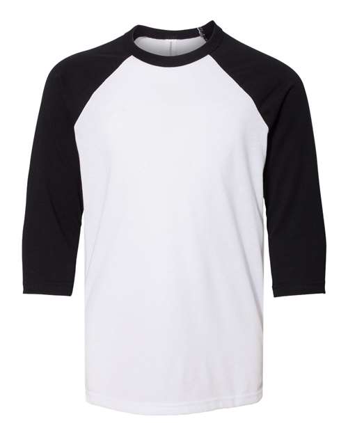 Bella + Canvas 3200Y Youth 3/4-Sleeve Baseball T-Shirt #color_WHITE/ BLACK