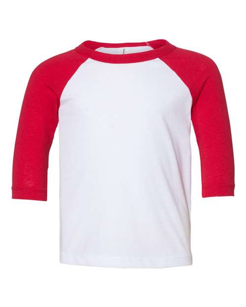 Bella + Canvas 3200T Toddler 3/4-Sleeve Baseball T-Shirt #color_WHITE/ RED