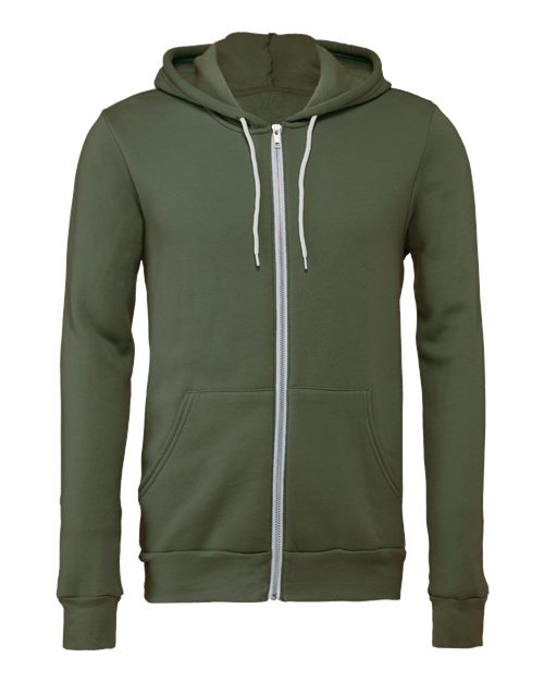 Bella + Canvas 3739 Unisex Poly-Cotton Fleece Full-Zip Hooded Sweatshirt #color_MILITARY GREEN