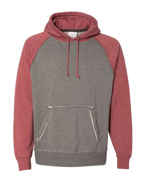 J America JA8885 Adult Vintage Heather Pullover Hooded Sweatshirt #color_SMOKE/ SMPLY RED