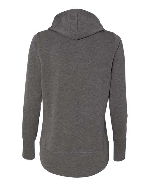 J America JA8431 Ladies' Omega Stretch Snap-Placket Hooded Sweatshirt #color_CHARCOAL TRBLND