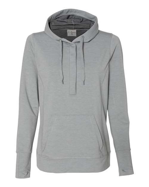 J America JA8431 Ladies' Omega Stretch Snap-Placket Hooded Sweatshirt #color_SILVER GRY TRBLN
