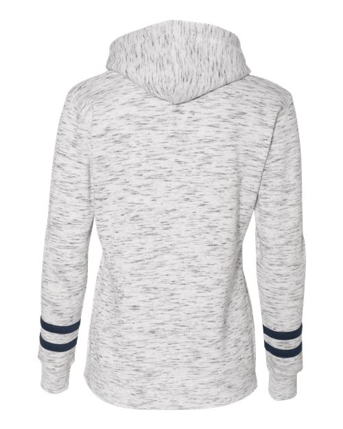 J America JA8674 Ladies' Melange Scuba Neck Sweatshirt #color_WHITE/ NAVY