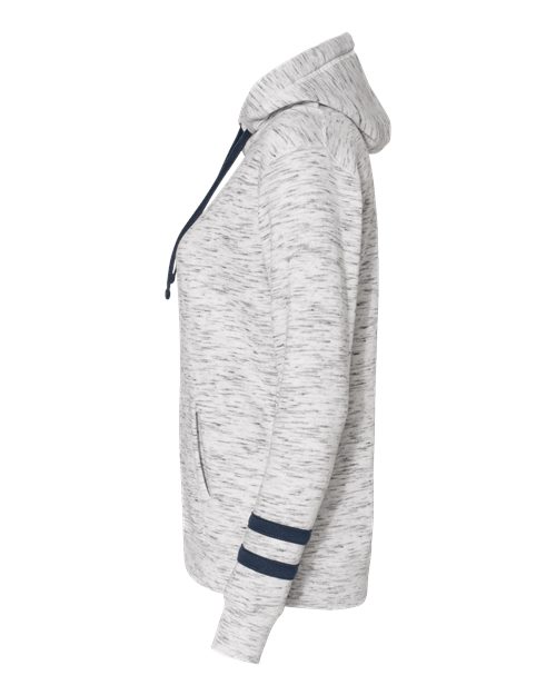 J America JA8674 Ladies' Melange Scuba Neck Sweatshirt #color_WHITE/ NAVY
