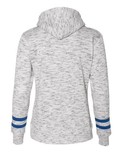 J America JA8674 Ladies' Melange Scuba Neck Sweatshirt #color_WHITE/ ROYAL
