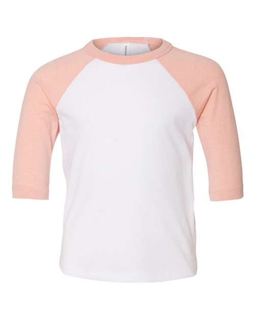 Bella + Canvas 3200T Toddler 3/4-Sleeve Baseball T-Shirt #color_WHITE/ HTH PEACH