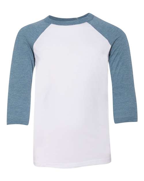 Bella + Canvas 3200Y Youth 3/4-Sleeve Baseball T-Shirt #color_WHITE/ DENIM