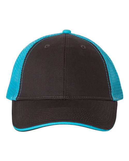 Valucap S102 Sandwich Trucker Cap #color_Charcoal/ Neon Blue