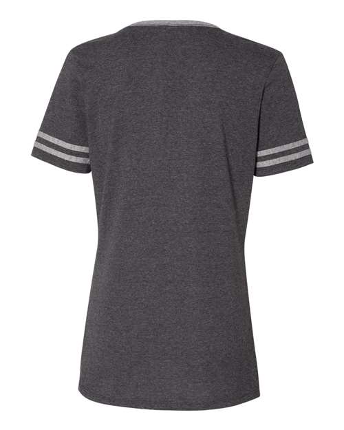 Jerzees 602WVR Ladies' TRI-BLEND Varsity V-Neck T-Shirt #color_BLACK HTH/ OXFRD