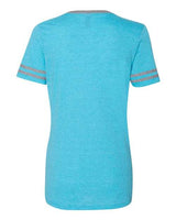 Jerzees 602WVR Ladies' TRI-BLEND Varsity V-Neck T-Shirt #color_CARIB BL HTH/ OX