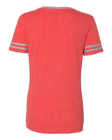 Jerzees 602WVR Ladies' TRI-BLEND Varsity V-Neck T-Shirt #color_FR RED HTH/ OXFR