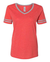 Jerzees 602WVR Ladies' TRI-BLEND Varsity V-Neck T-Shirt #color_FR RED HTH/ OXFR