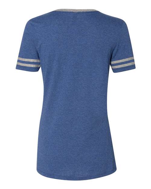 Jerzees 602WVR Ladies' TRI-BLEND Varsity V-Neck T-Shirt #color_TRU BLU HTH/ OXF
